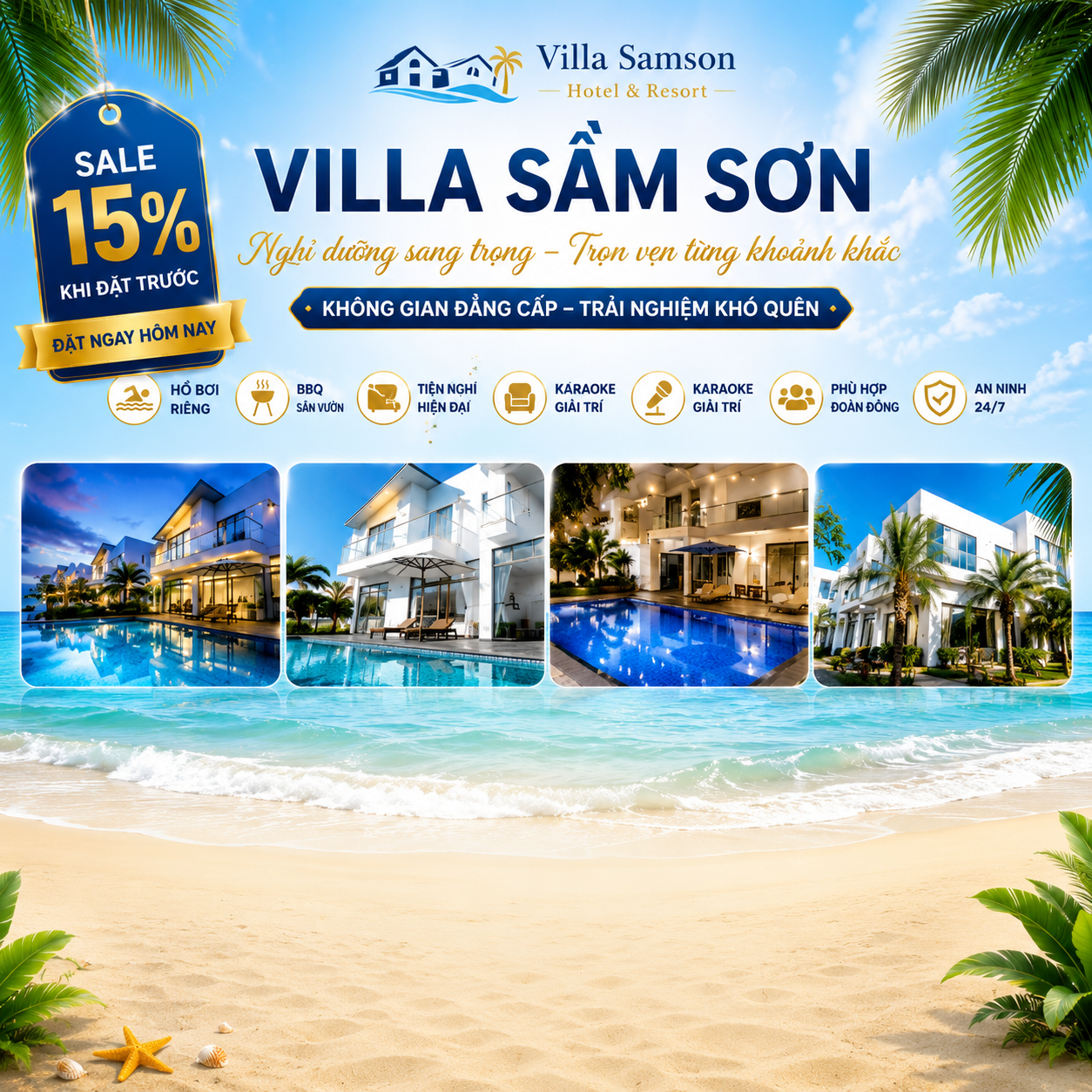 Villa FLC Sầm Sơn gần biển với hồ bơi riêng, BBQ sân vườn và không gian nghỉ dưỡng cao cấp dành cho gia đình và đoàn đông