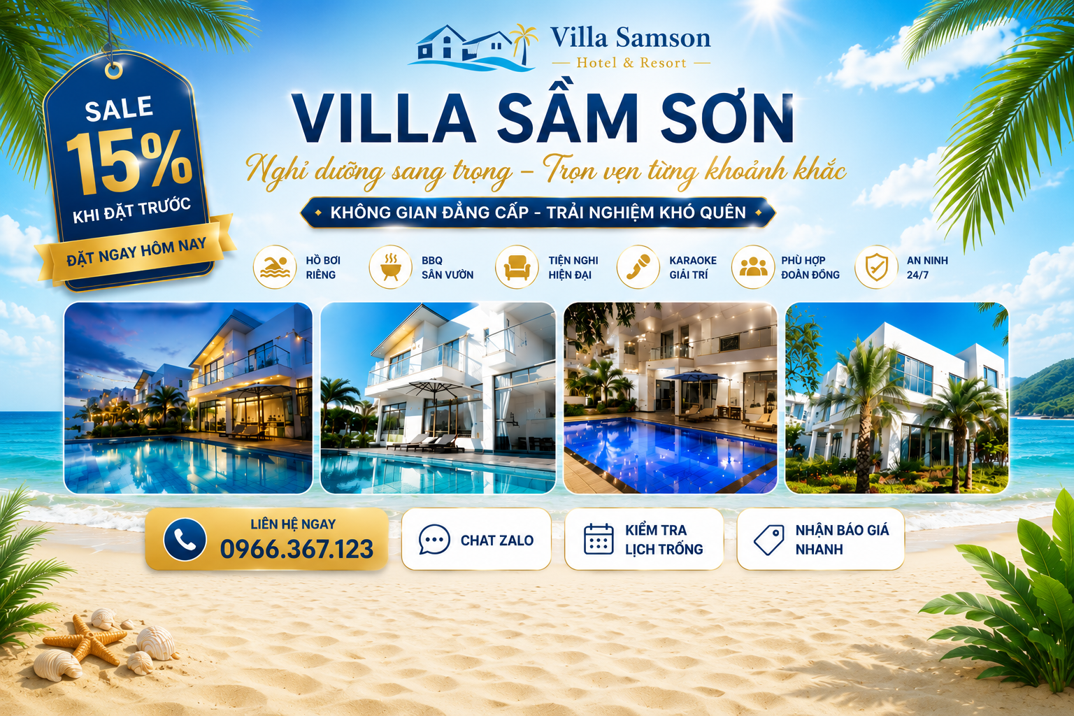 Villa FLC Sầm Sơn hồ bơi riêng gần biển với không gian nghỉ dưỡng sang trọng và đầy đủ tiện nghi